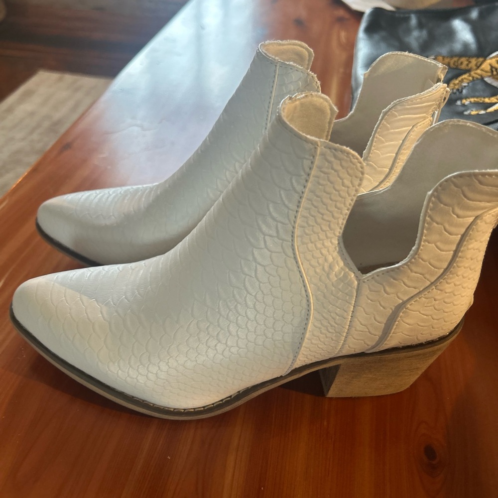 White Textured Ankle Boots